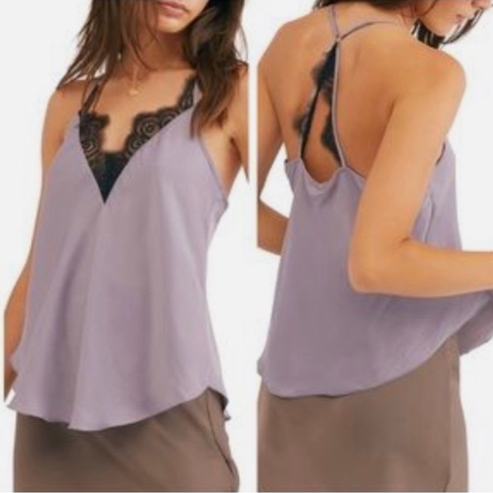 Free People Intimately Starlight Cami Silver Mauve Black Lace Women’s Small